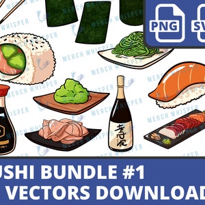 15 Sushi SVG Bundle For Print On Demand, Japanese Food Clipart, Asian Food Sticker, Sublimation Design For Shirt, Instant Download Printable