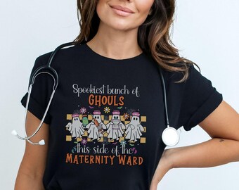 Mother Baby Nurse Halloween Shirt for Work, Cute Fall Postpartum Nurse tshirt, Spooky MBU Shirt, Maternity Nurse t-shirt, Mom Baby RN Gift