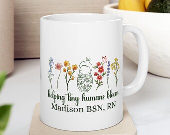 Personalized NICU Nurse Mug, Floral Neonatal ICU Nurse Coffee Cup, Custom Baby Nurse Gift, NNP Graduation Gift for New Nure Practitioner