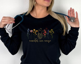 NICU Nurse Long Sleeve Shirt, Wildflower Neonatal ICU Nurse tshirt, Floral Neonatal Nurse t-shirt, Graduation Gift for Nicu Nurse, NICU Life