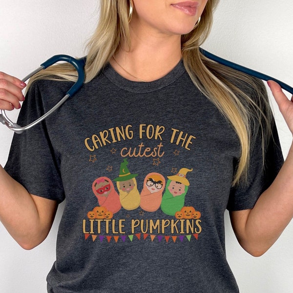 Mother Baby Nurse Halloween Shirt for work, Cute Fall Postpartum Nurse tshirt, Little Pumpkins Maternity Nurse t-shirt, Mom Baby RN Gift