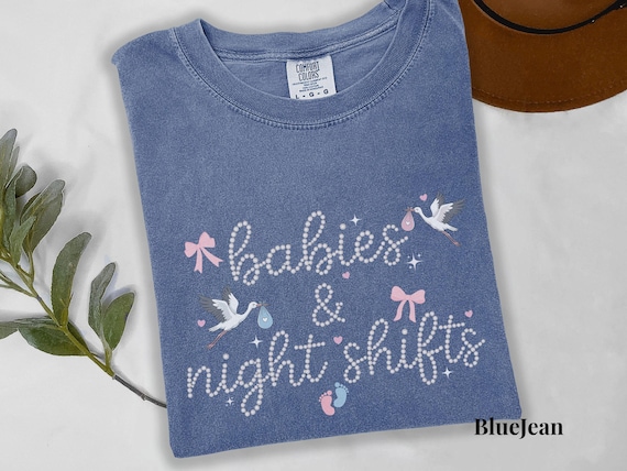 Comfort Colors NICU Nurse Faux Pearl Shirt, Babies and Night Shifts Neonatal Nurse tshirt, Coquette Graduation Gift for NNP