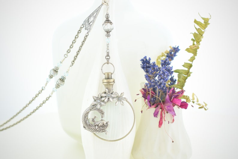 Handmade Art Nouveau Silver Koi Fish Magnifying Glass Pendant Necklace