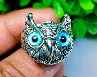 Anillo de búho con ojo de demonio, joyería retro con estilo animal, anillo ajustable