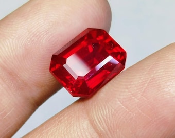 Rubí rojo de Birmania cultivado en laboratorio, piedra suelta de corte esmeralda (10 x 13 mm)