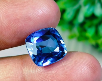 Anillo de joyería con gema de zafiro azul de calidad AAA, tallada facetada, creada en laboratorio, con forma de cojín. Piedra suelta para joyería personalizada.