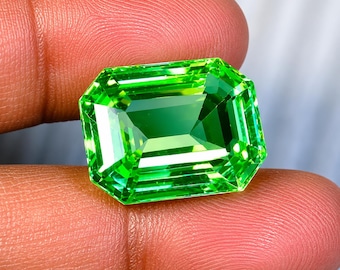Gema de zafiro verde natural, talla esmeralda, piedra suelta facetada de 19 x 14 mm