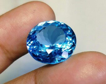 Topacio azul natural, corte redondo facetado, 17 mm, 21,80 ct, piedra suelta