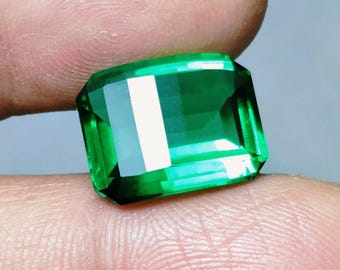 Piedra preciosa esmeralda de Zambia creada en laboratorio, corte octagonal de píxeles
