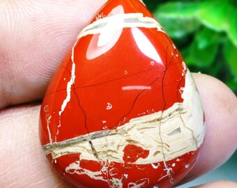 Colgante de jaspe rojo del río con forma de pera, cabujón, piedra suelta (30 x 24 mm)