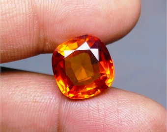 Anillo de piedra preciosa de granate hessonita natural con forma de cojín, corte facetado, joyería de piedra suelta, joyería personalizada.