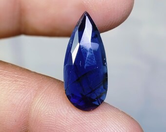 Piedra preciosa de zafiro azul natural en forma de pera, corte facetado, joyería colgante, piedra suelta, joyería personalizada.