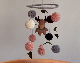 Baby Mobile Forest Deer  - Woodland Mobile for Nursery Crib - Felted Toddler Toys - Baby Shower Gift - Baby Room Decor - Christmas Gift