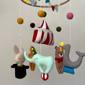 Baby Mobile Circus, Elephant Seal Crib Mobile, Lion Rabbit Cot Mobile - Felted Toddler Toys, Baby Shower Gift, Baby Room Decor, Nursery Room