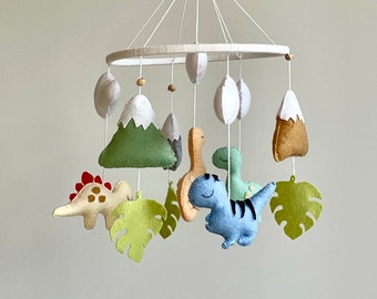 Baby Mobile Dinosaur - Woodland Mobile for Nursery Crib - Felted Toddler Toys - Baby Shower Gift - Baby Room Decor - Gift for Baby