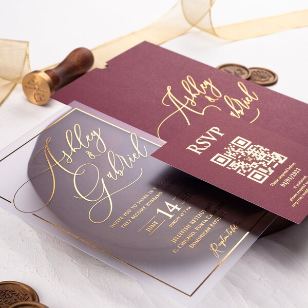 Burgundy Wedding Invitation With Rsvp Card and Envelope Etsy