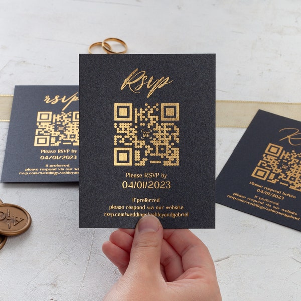 Rsvp Card with QR Code, Gold, Rose Gold or Silver Foil Printed, Rsvp Cards for Wedding, Modern Wedding Response Card, Wedding Insert Cards