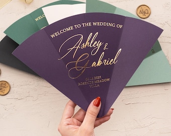 Gold Foil Wedding Fan Program, Personalized Ceremony Fan