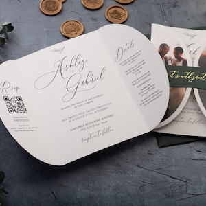 Wedding Invitation with Photo, Folded Wedding Invite, Modern Invitation Set, Wedding Invitation with QR Code Rsvp and Details, All in One