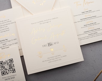 Ivory Wedding Invitation, Gold Foil on Ivory Paper, Ivory Wedding Invites, Premium Paper Wedding Cards, Gold Foil Wedding Invitations