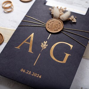 Black and gold foil wedding invitation