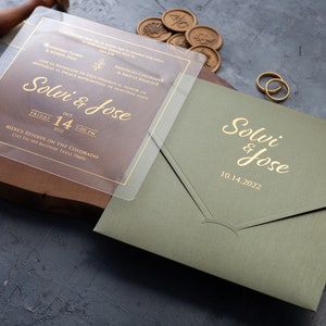 Acrylic Wedding Invitation, Sage Green and Gold Foil, Green Wedding Invites, Premium Acrylic Wedding Cards, Gold Foil Wedding Invitations image 4