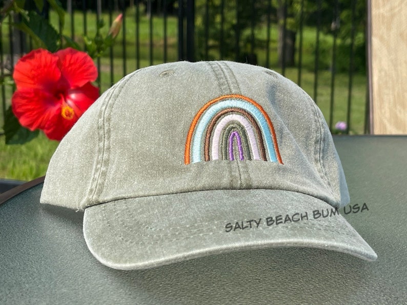 Boho Rainbow Embroidered Hat Olive 