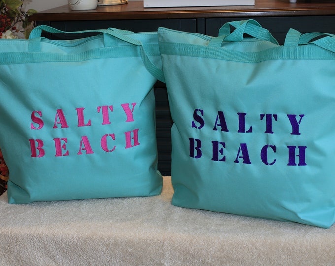 Salty Beach Bag, Embroidered Beach Bag, Summer Style Beach Tote Travel Bag, Reusable Bag, Eco Friendly Tote Bag, BOHO Beach Bag, Gift
