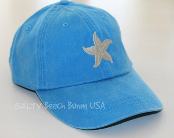 Starfish Hat, Salty Beach Bum USA, Wildlife Baseball Cap, Adams Hat, Beach Hat, Sun Hat, Mom Hat, Classic Dad Hat, Vintage Look Hats
