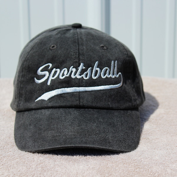 Sportsball Embroidered Hat, Black Baseball Cap, Adams Hat, Beach Hat, Sun Hat, Mom Hat, Classic Dad Hat, Vintage Look Hats