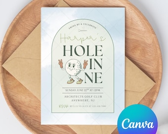 Editable Hole in One First Birthday Invitation Golf 1st Birthday Party Invite Template Par-Tee Theme Digital Download Baby Golf Birthday