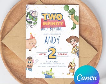 Editable Two Infinity and Beyond Invitation Toy Story Birthday Invite Digital Download 2nd Birthday Party Buzz Lightyear Woody Space Theme