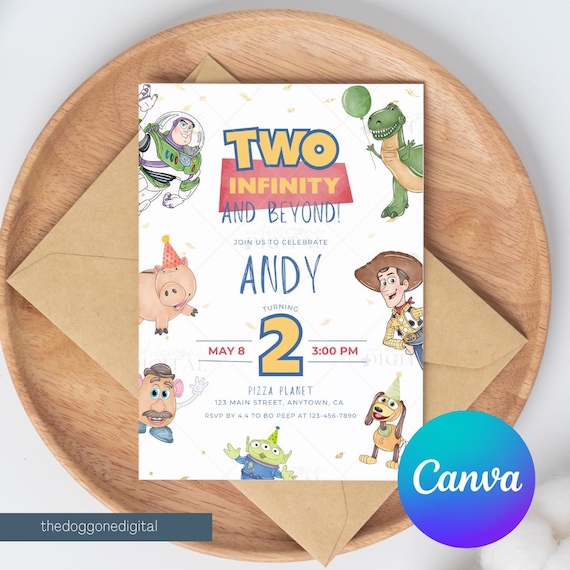 Editable Two Infinity and Beyond Invitation Toy Story Birthday Invite Digital Download 2nd Birthday Party Buzz Lightyear Woody Space Theme