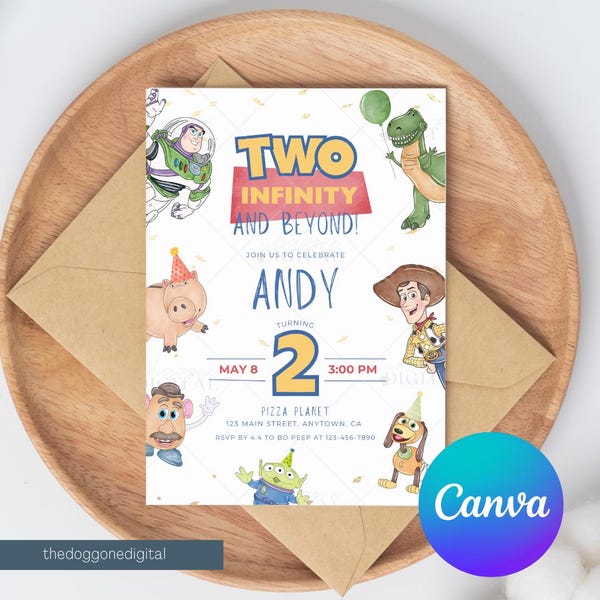 Editable Two Infinity and Beyond Invitation Toy Story Birthday Invite Digital Download 2nd Birthday Party Buzz Lightyear Woody Space Theme