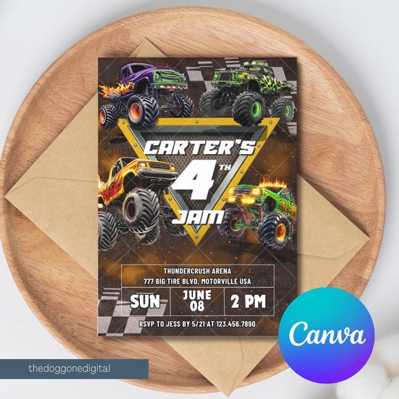 Monster Truck Birthday Invitation Monster Truck Invitation Monster Jam Party Invitation Monster Truck Invitation Editable Template