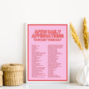 Pink Daily Affirmations Poster, Dorm Decor, Trendy Aesthetic Prints, Daily Positive Reminders, Motivational Quote Print, Cute Retro Art