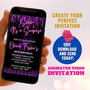 Shhh It&#39;s a Surprise Birthday Party Invitation, Digital Surprise Birthday Invitation, Surprise Birthday Party Invite, Editable Template