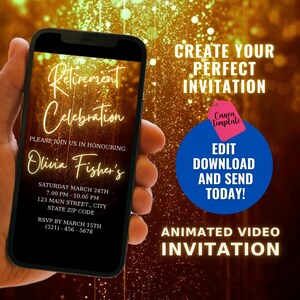 Digital Retirement Party Invitation, Gold Retirement Invitation Template, Digital Retirement Invite, Electronic Retirement Celebration Evite