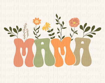Mama Flower Png, Retro Mothers Day Design (Digital Download)