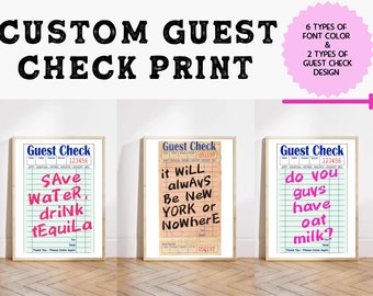Custom Guest Check Poster Print, Retro Bar Decor (Digital Download)