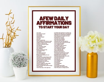 Daily Affirmations Wall Print, Positive Affirmations Poster, Aesthetic Room Decor, Retro Wall Decor, Self Love Poster, Motivational Poster