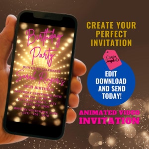 Digital Gold Glitter Birthday Party Invitation, Digital Gold Birthday Party Invite, Editable Mobile Invitation Template, Digital Text Invite