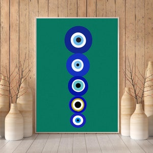 Evil Eye Wall Print, Printable Wall Art, Traditional Blue Evil Eye, Minimalist Print, Mid-Century Modern Art, Digital Print, Boho Wall Decor