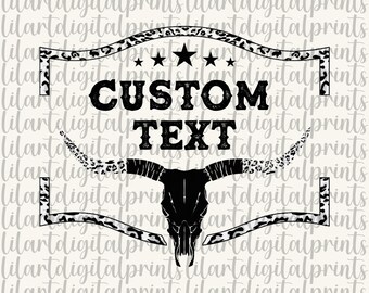 Personalized Bull Skull Leopard Print PNG, Western Cowboy Design (Digital Download)