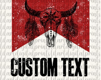 Custom Text Distressed Bull Skull PNG, Western Cowboy Design (Digital Download)