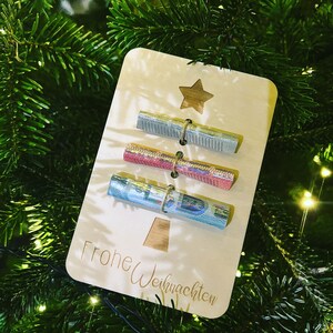 Geldgeschenk Karte aus Holz „Frohe Weihnachten“