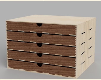 5 Drawer Organizer - Laser Cut Files DXF SVG AI LBRN2 | Workshop Cabinet, Desk Cabinet, Storage Cabinet | Material 3mm