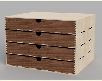 4 Drawer Organizer - Laser Cut Files DXF SVG AI LBRN2 | Workshop Cabinet, Desk Cabinet, Storage Cabinet | Material 3mm