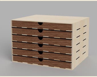 6 Drawer Organizer - Laser Cut Files DXF SVG AI LBRN2 | Workshop Cabinet, Desk Cabinet, Storage Cabinet | Material 3mm