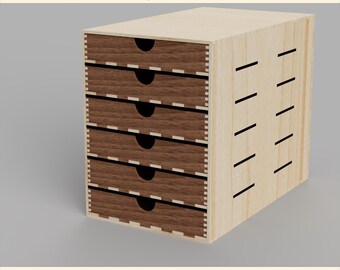 6 Drawer Organizer - Laser Cut Files DXF SVG AI LBRN2 | Workshop Cabinet, Desk Cabinet, Storage Cabinet | Material 3mm | W150